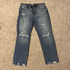 High-rise ripped jeans; size 11